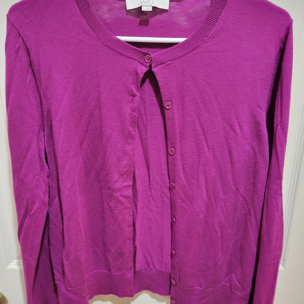 LOFT Fuchsia Button-Up Sweater